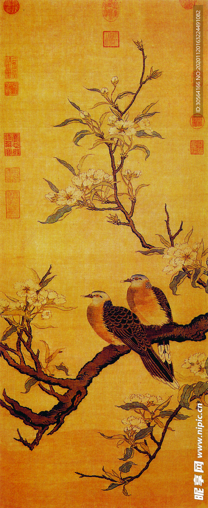 梨花工笔画复古传统背景素材