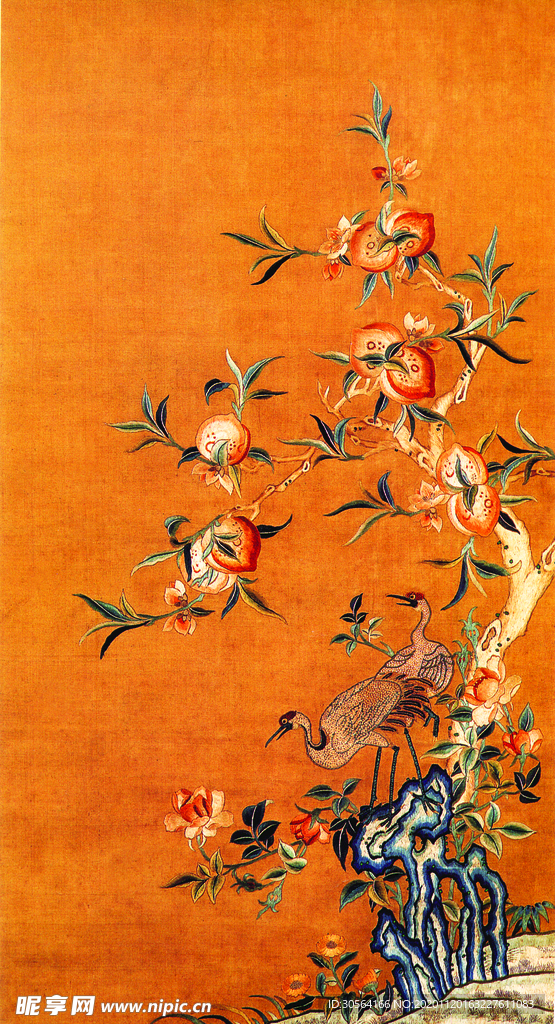 石榴工笔画复古传统背景素材