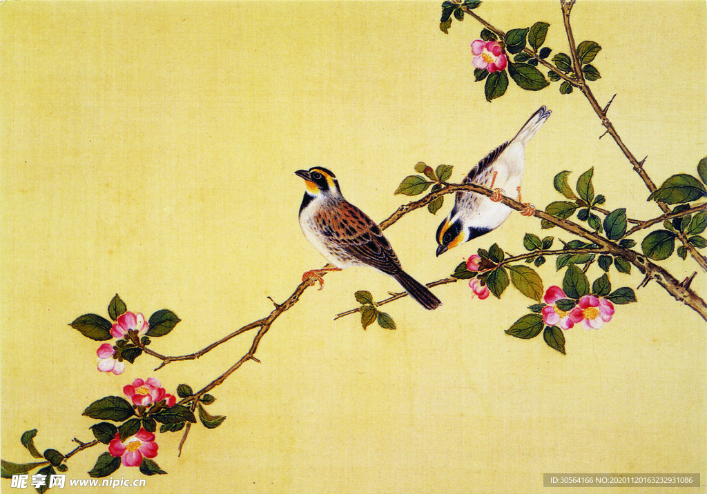 花枝工笔画复古传统背景素材