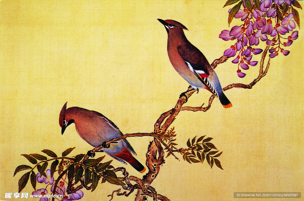 花枝工笔画复古传统背景素材