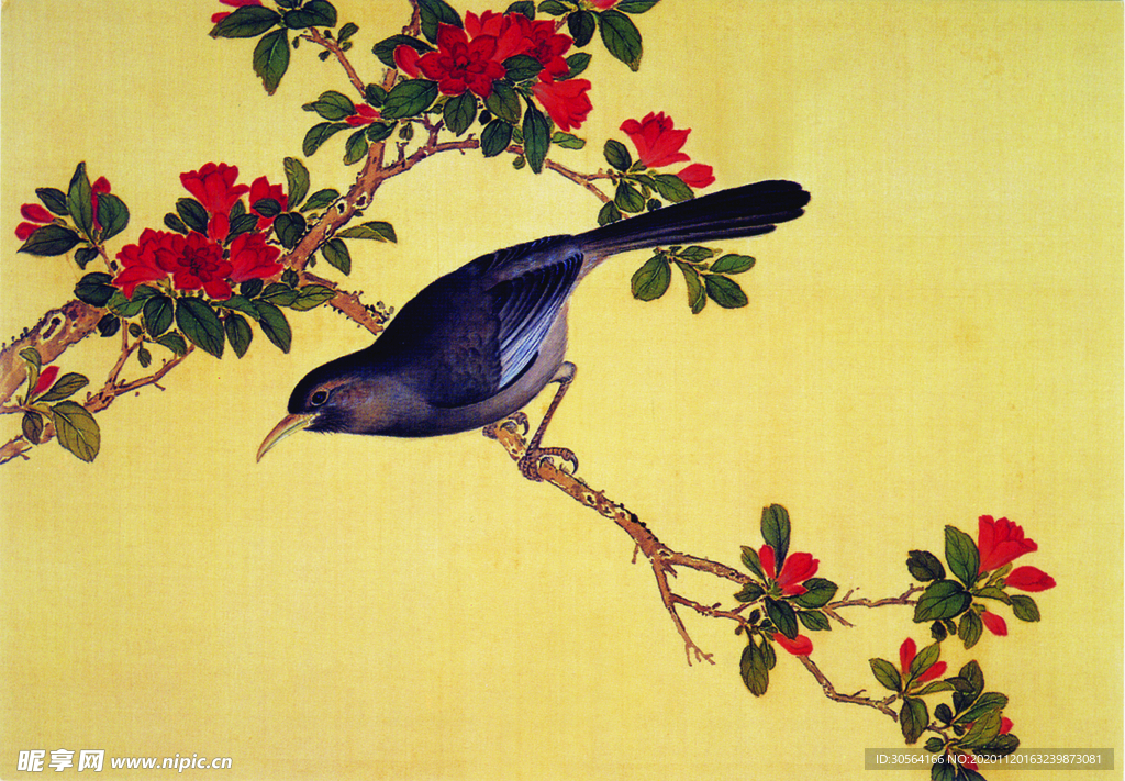花枝工笔画复古传统背景素材