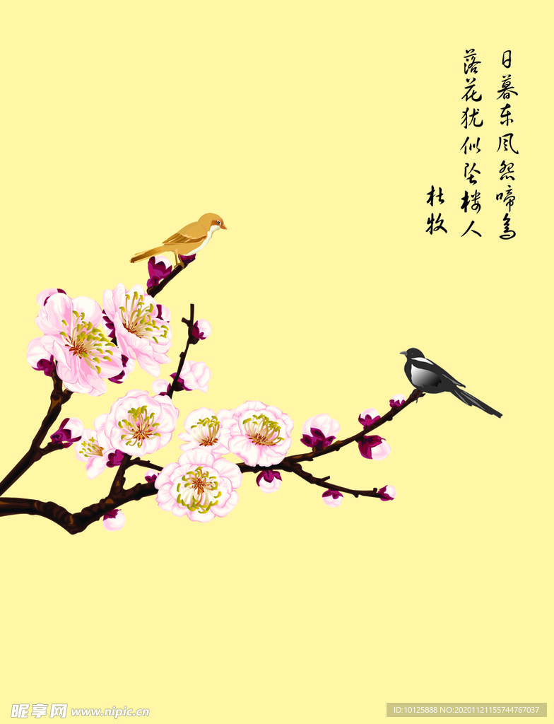 树枝梅花 冬天 淡黄色 诗词
