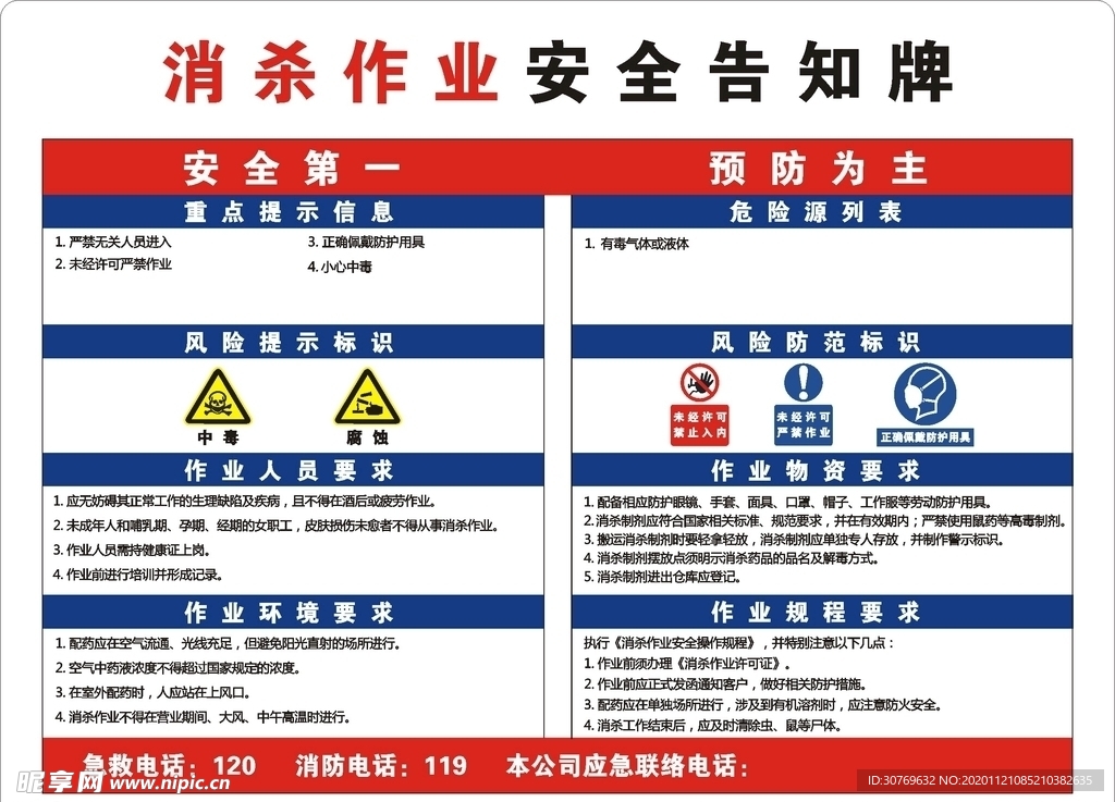 消杀作业安全告知牌