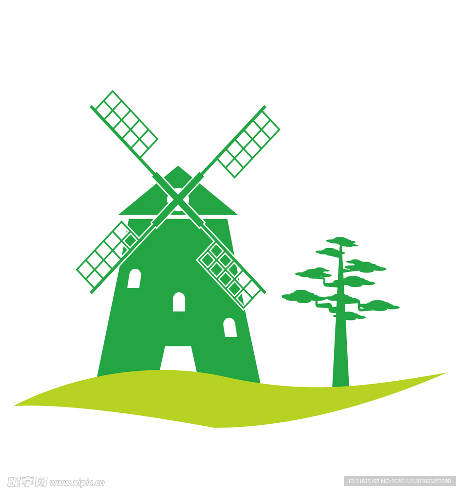 绿色卡通荷兰风车