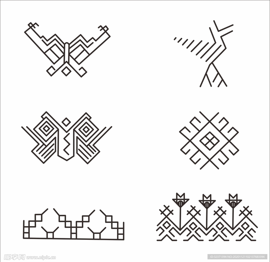 瑶族织锦刺线稿纹样矢量图案元素