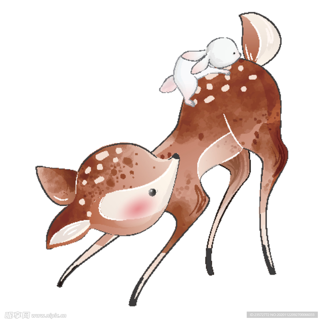 手绘水墨卡通梅花鹿