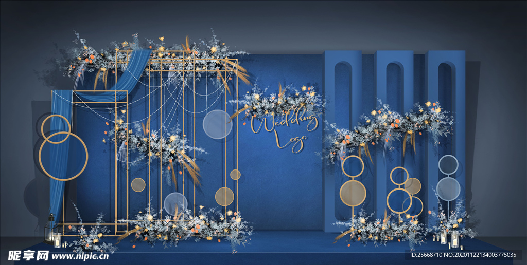 蓝色简约ins小清新婚礼合影区