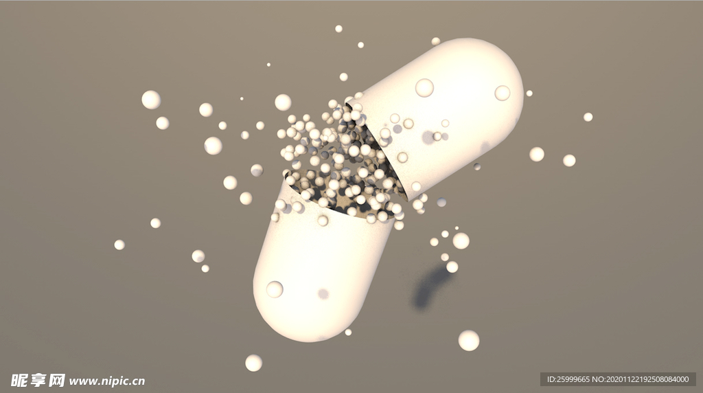 C4D药丸3D建模白模飞散的药
