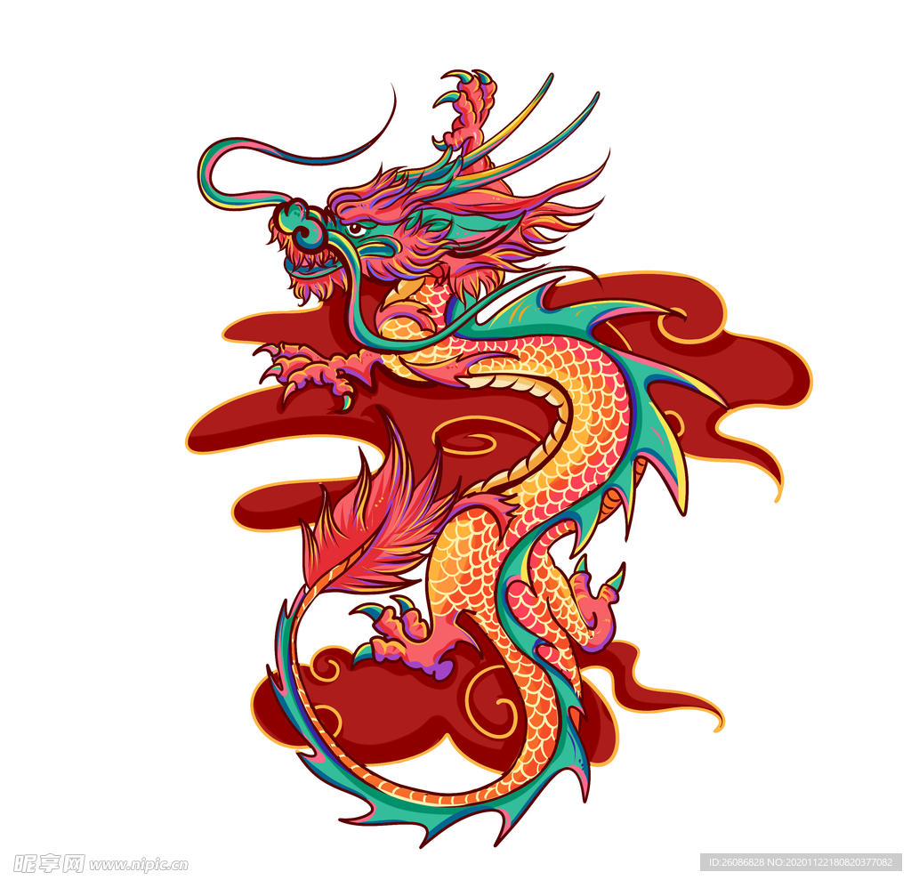 国潮风祥云与红色的龙元素