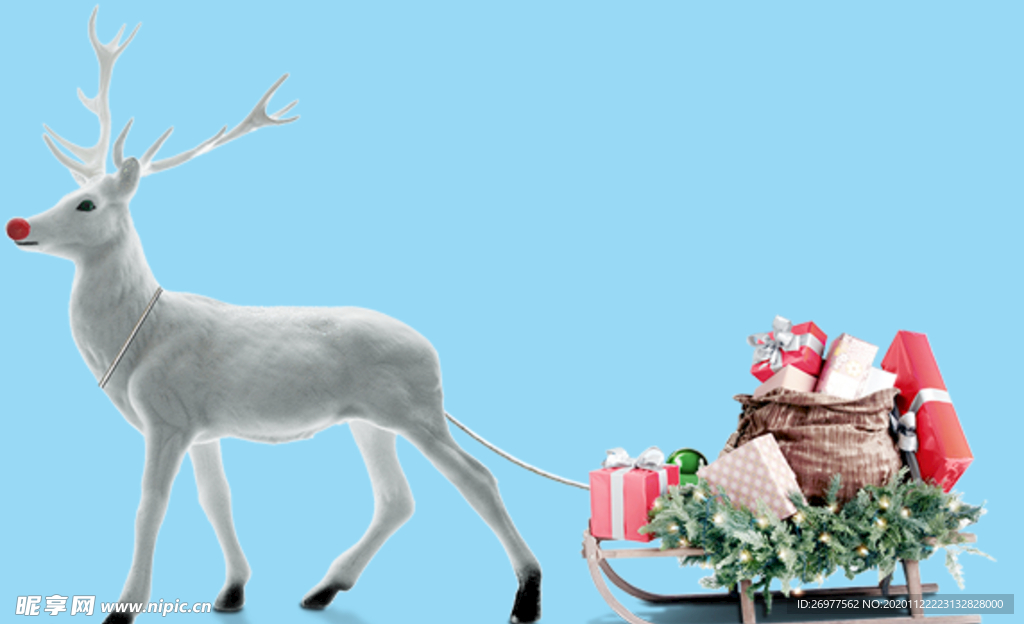 圣诞节麋鹿拉雪橇送礼品