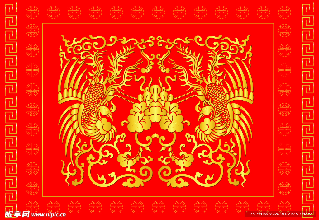 红色复古凤鸣传统背景素材