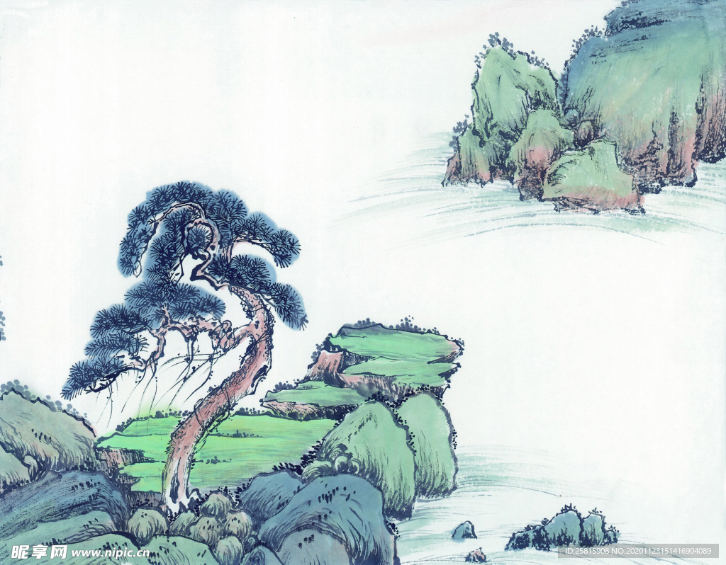 水墨山水 水彩风景 水彩山水