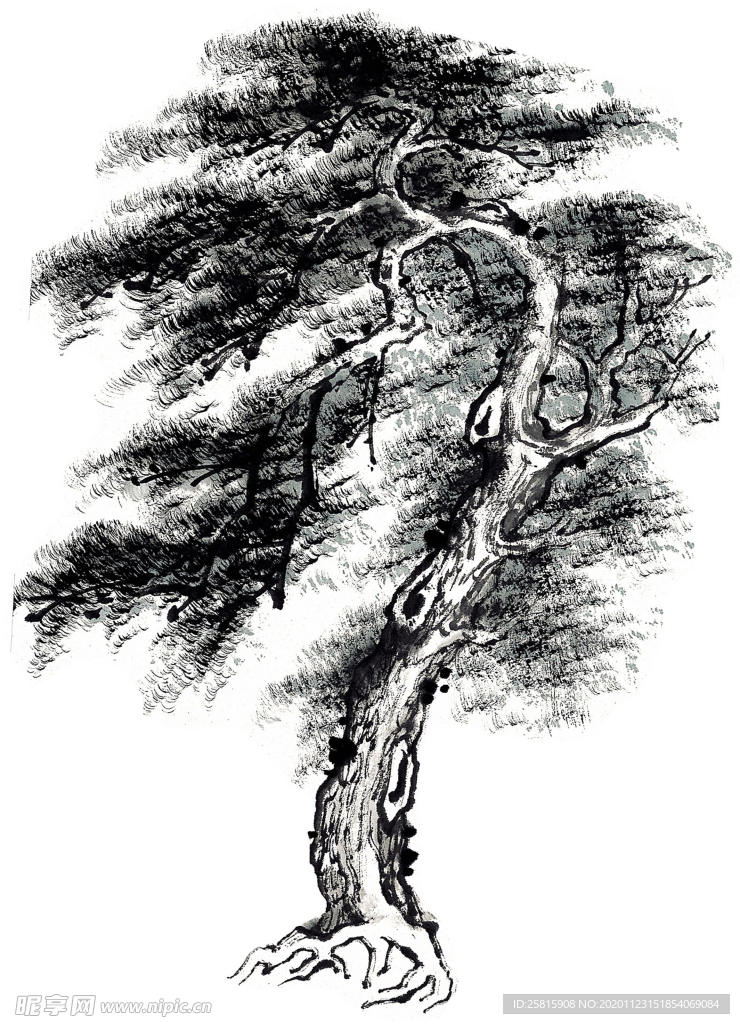 水墨古树