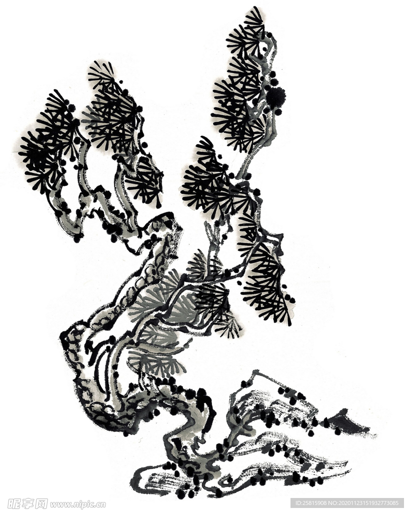 水墨古树