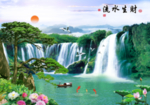 中式流水生财风景画