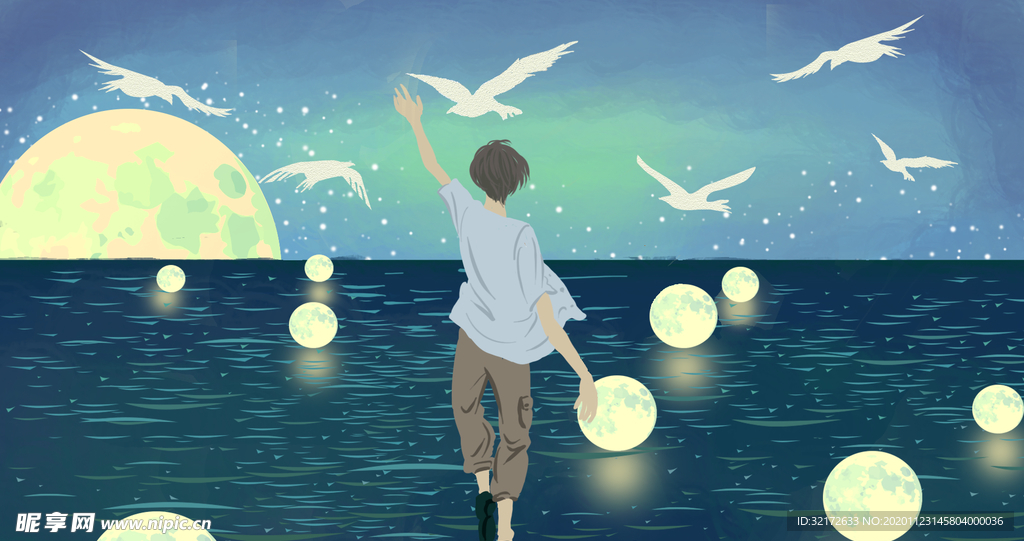 海鸥小伙子插画