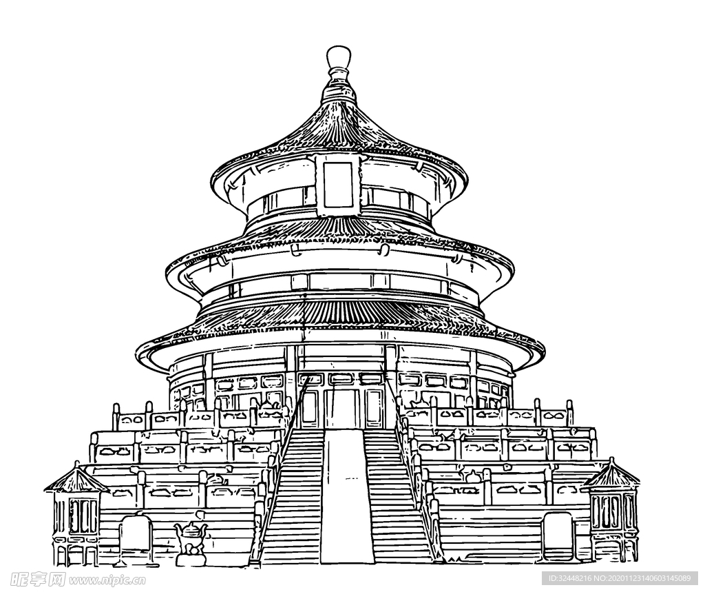 中国古建筑天坛手绘图