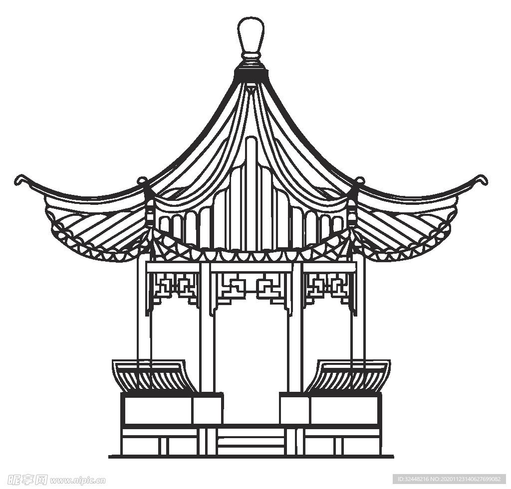 中国风亭子手绘插画图片_装饰图案_设计元素-图行天下素材网