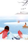 美女看海