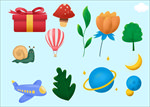 卡通 花朵 礼物盒 热气球