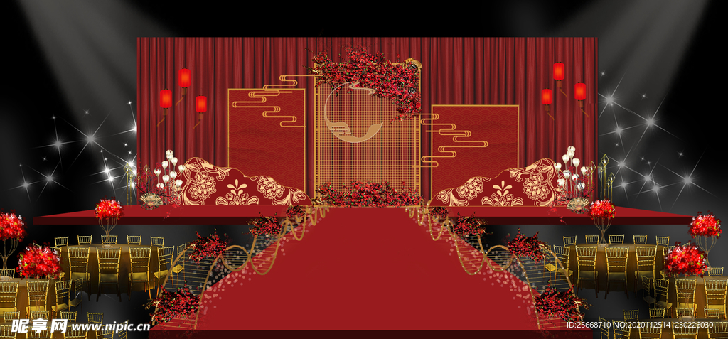 中式婚礼中国风红色婚礼效果图