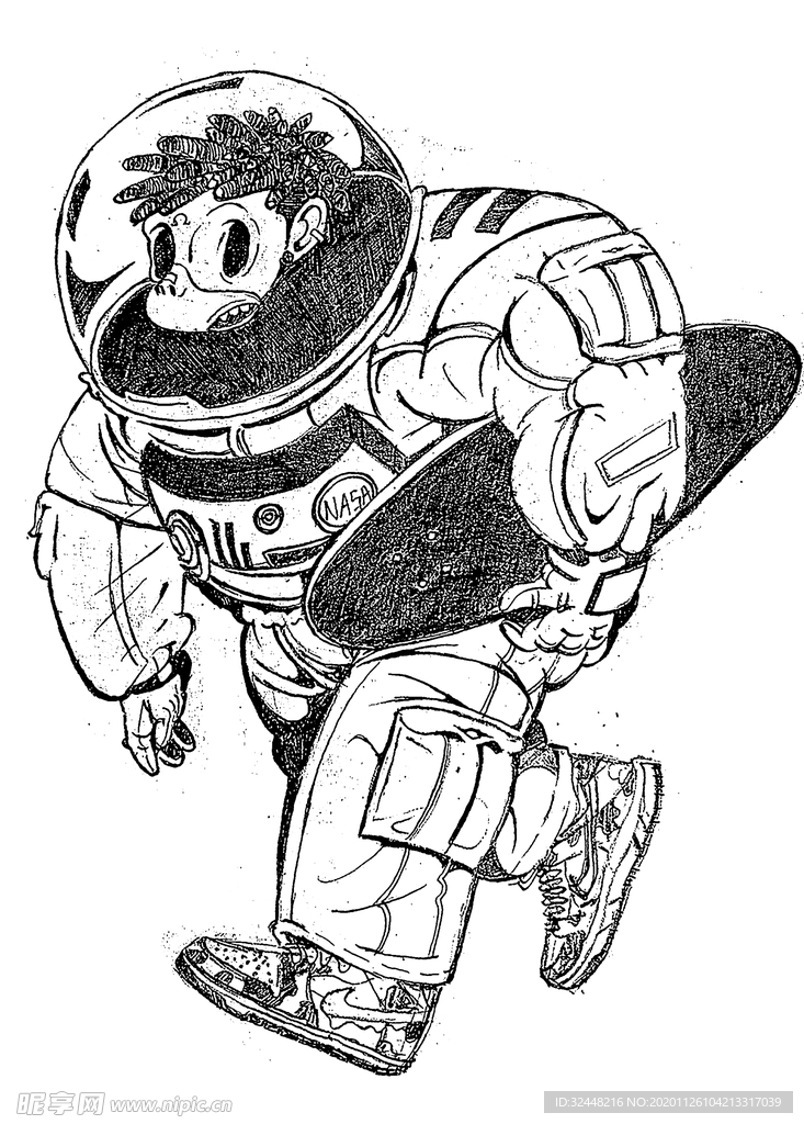 宇航员 猴子 手绘