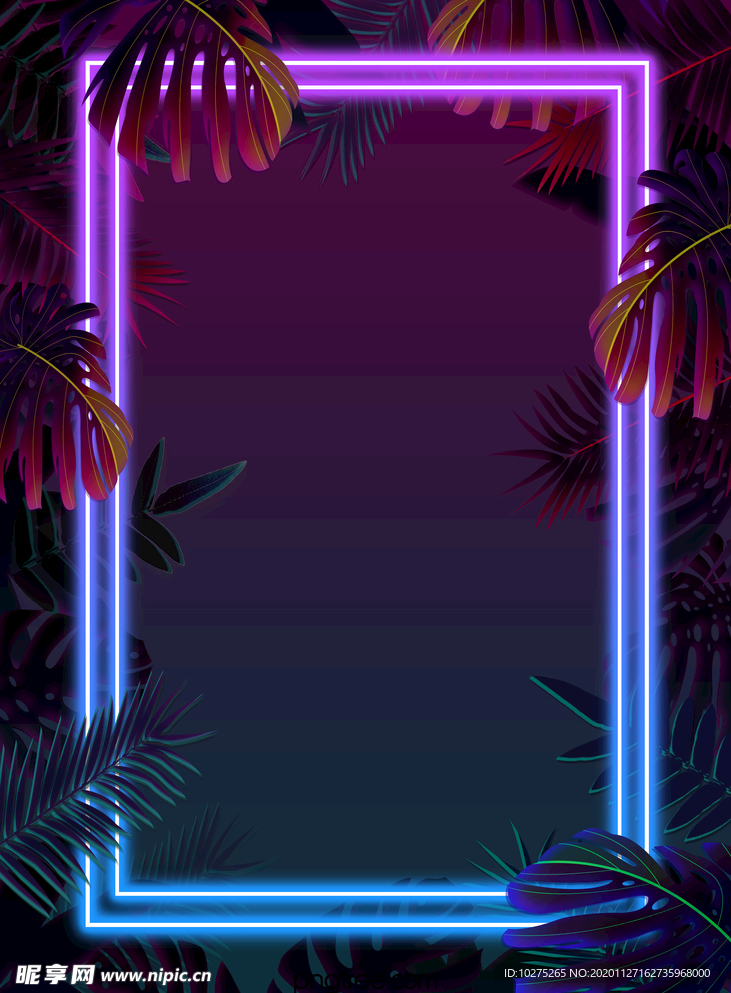 热带植物霓虹灯效果树叶背景