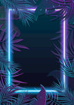 热带植物蓝紫色霓虹灯效果背景