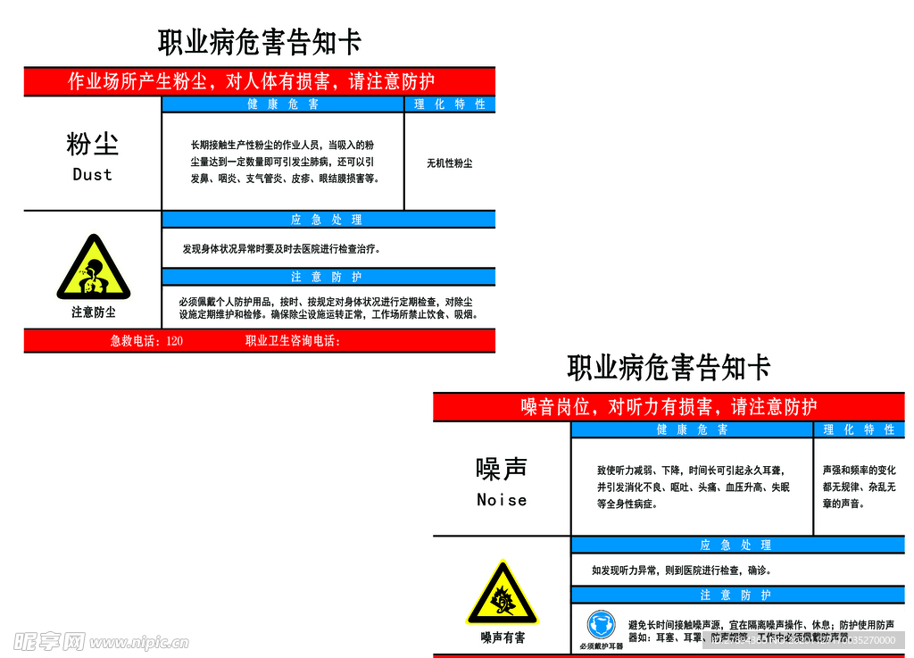 粉尘噪声职业危害告知卡告知牌