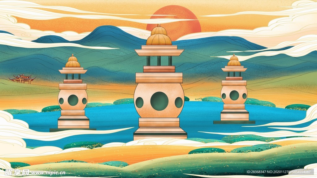 国潮建筑插画