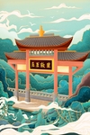 国潮建筑插画