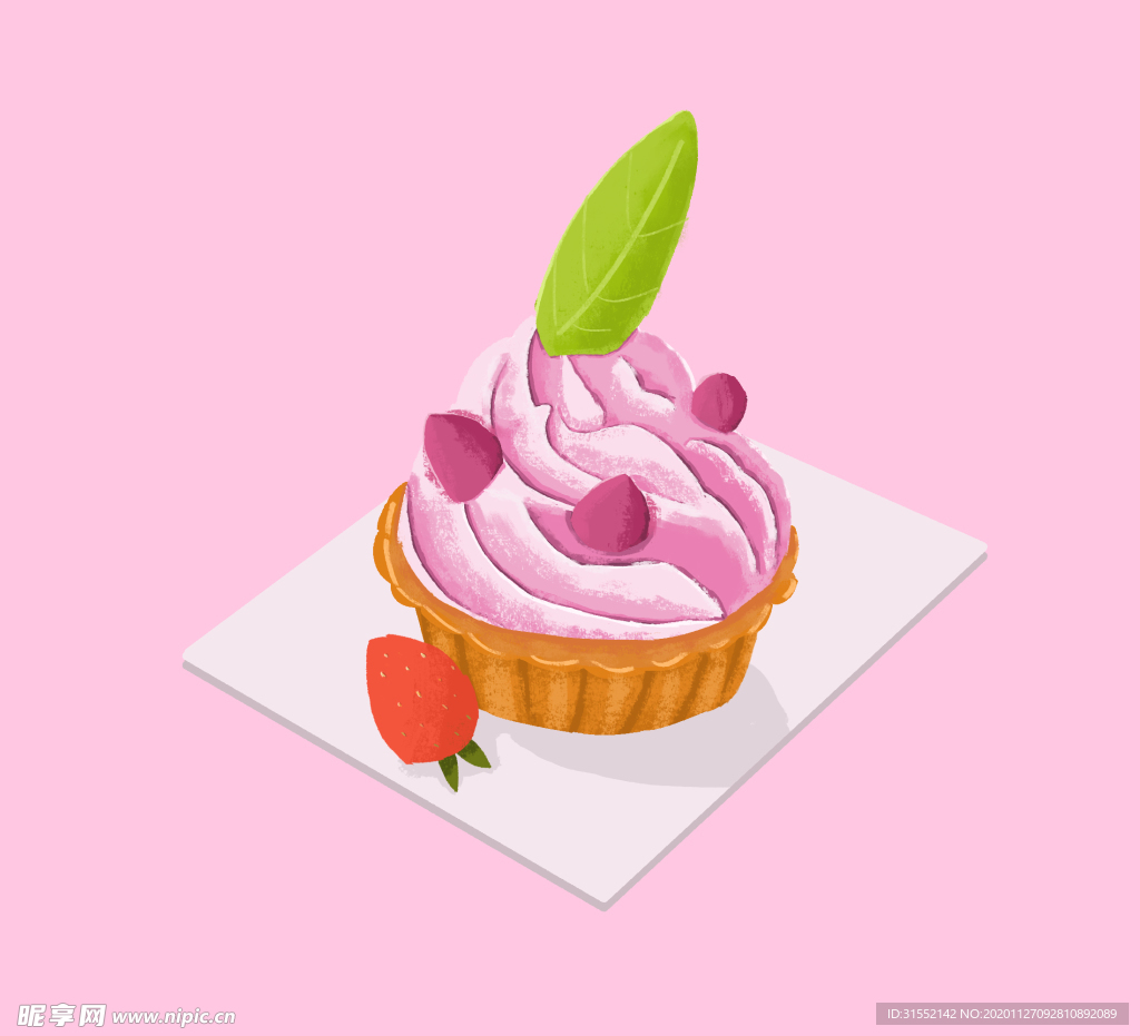 草莓蛋糕插画素材