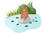 春季小熊钓鱼插画