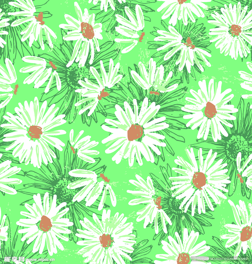 绿色底菊花