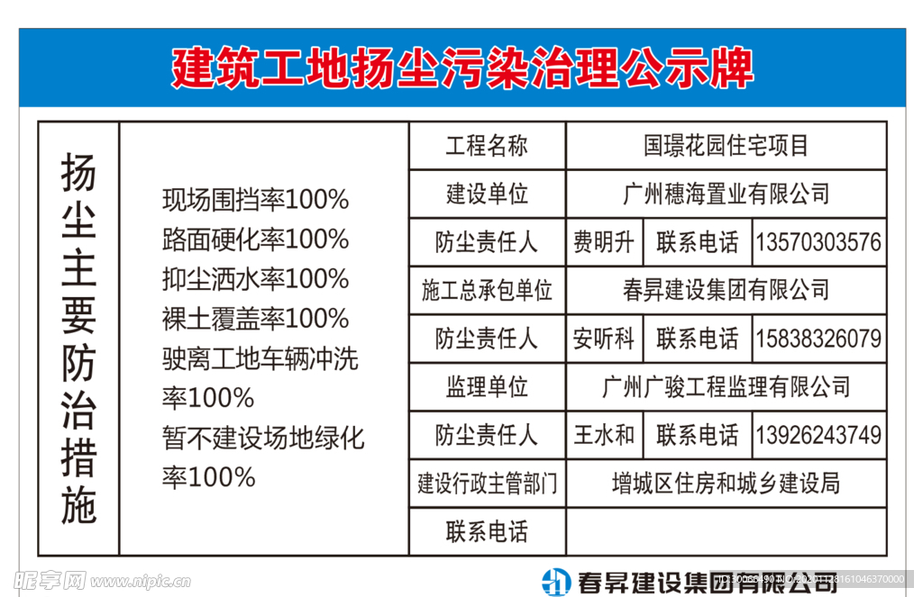 扬尘污染治理公示牌