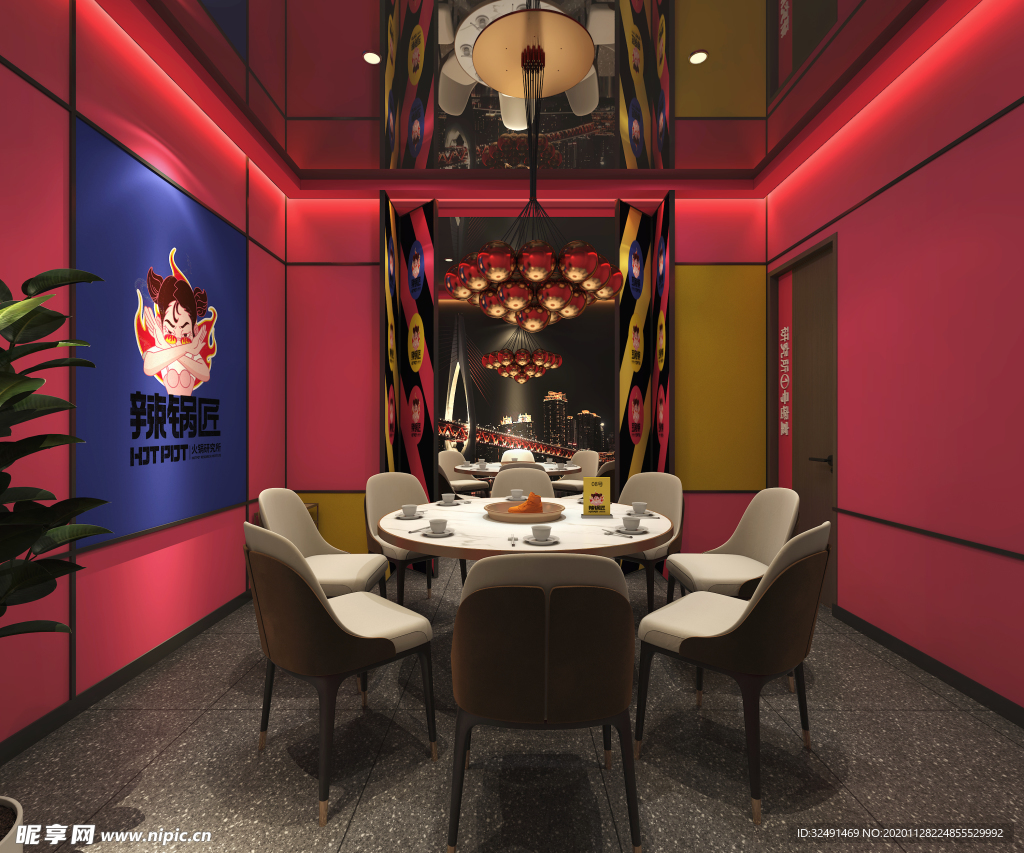 火锅店效果图 餐饮店空间设计