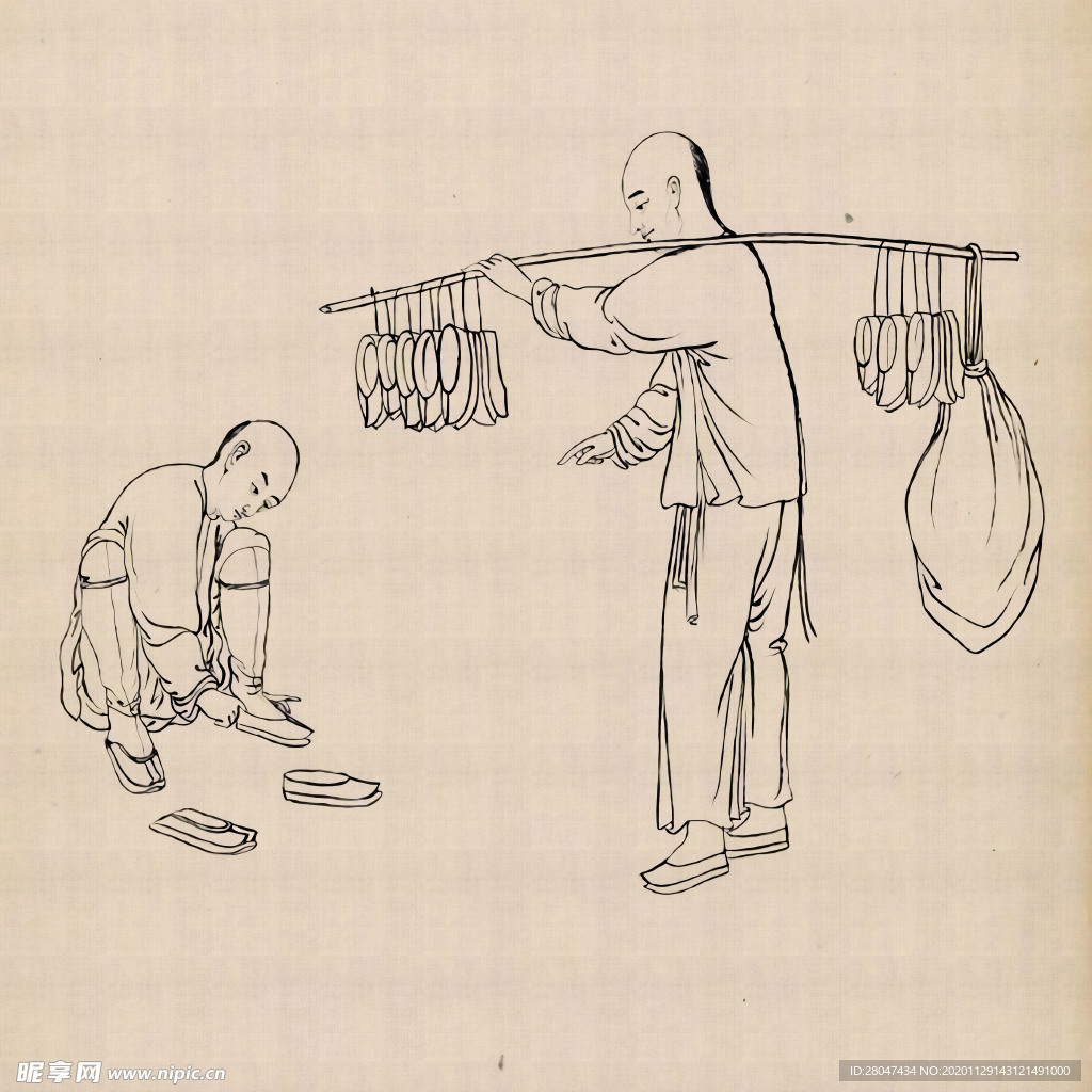 中国传统文化三十六行手绘线描画