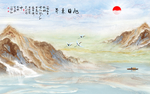 旭日东升大理石山水背景墙