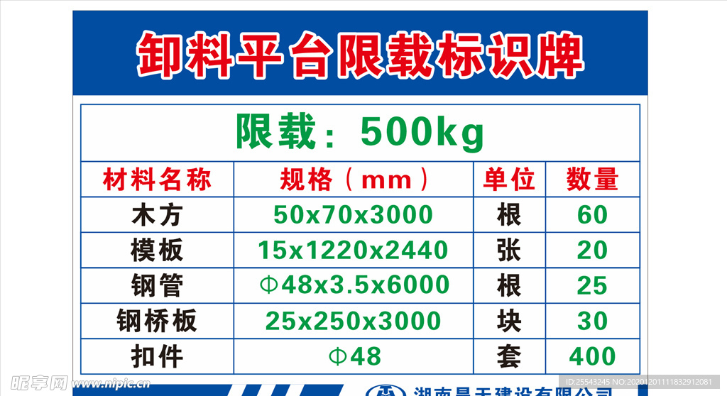 卸料平台限载标识牌