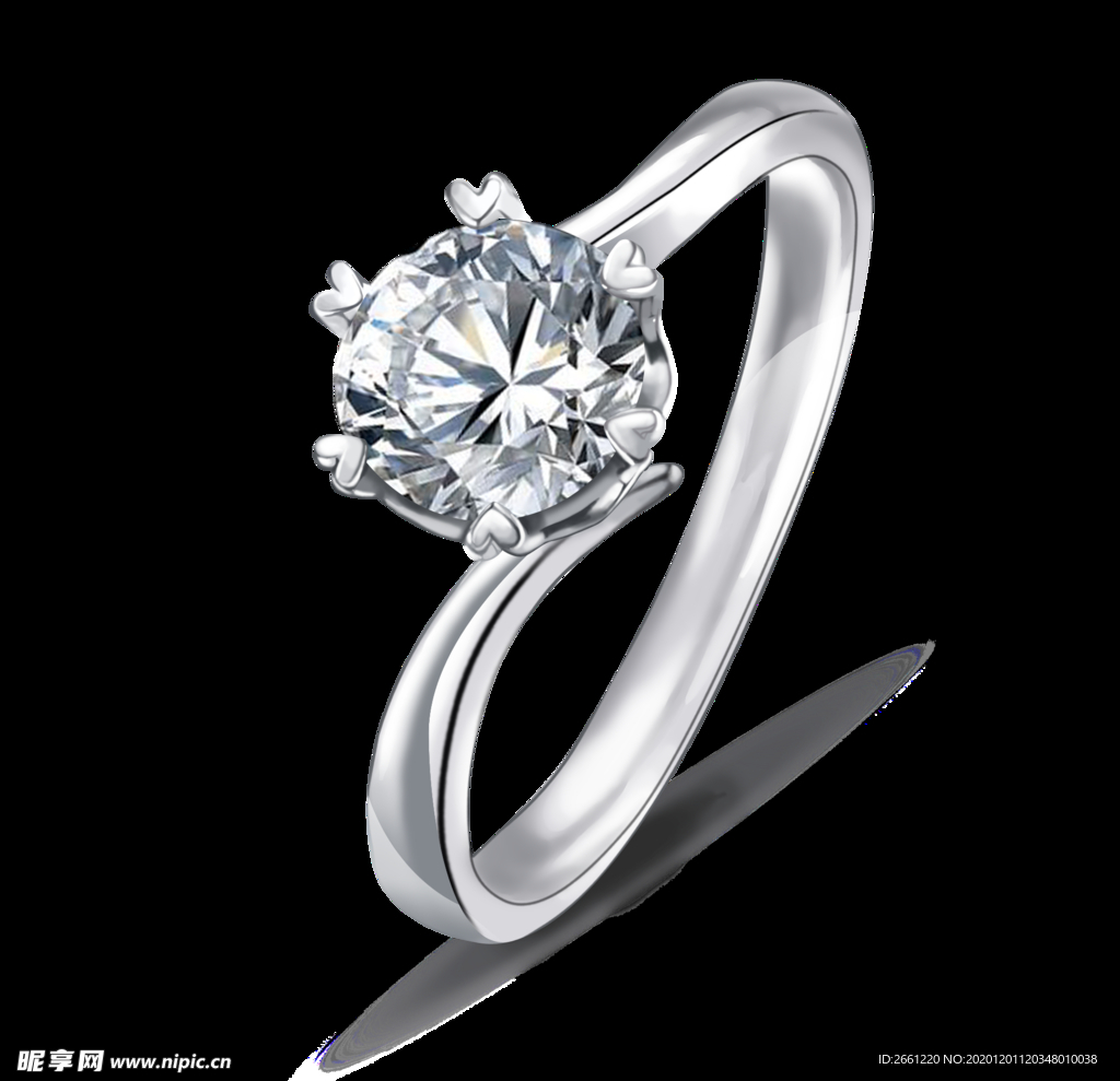 心形六爪钻石戒指,免抠元素装饰