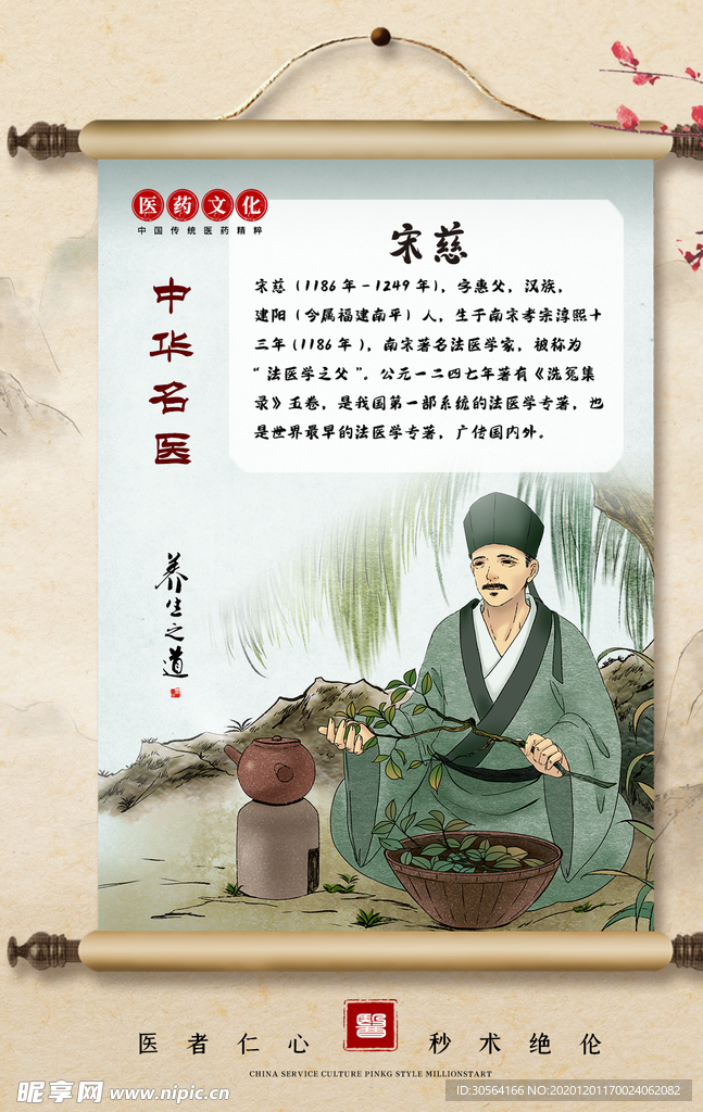 宋慈人物中医传统复古海报素材