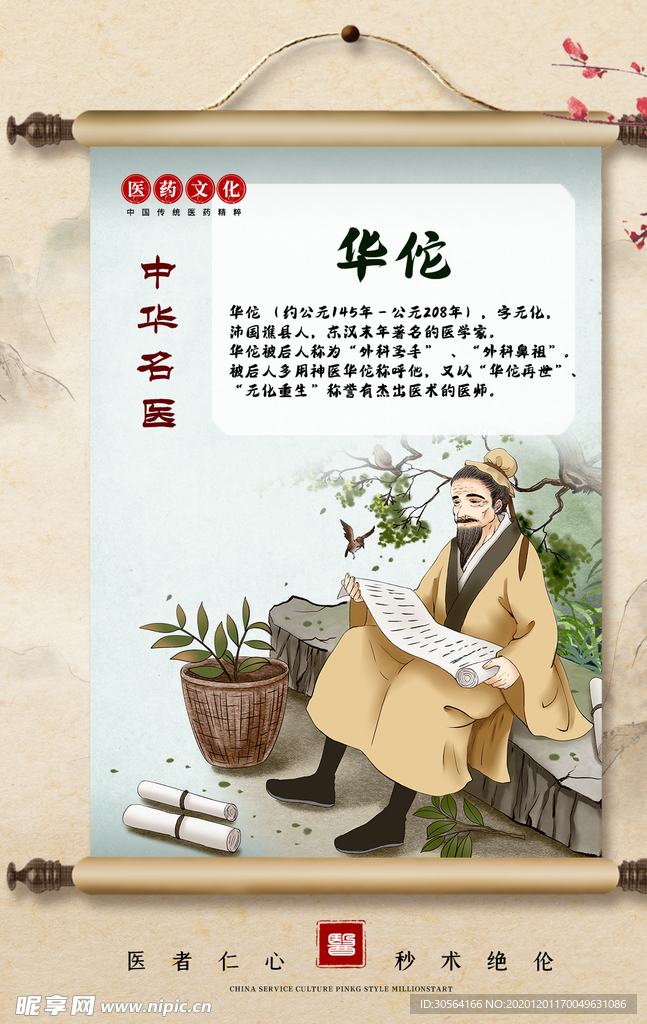 华佗人物中医传统复古海报素材