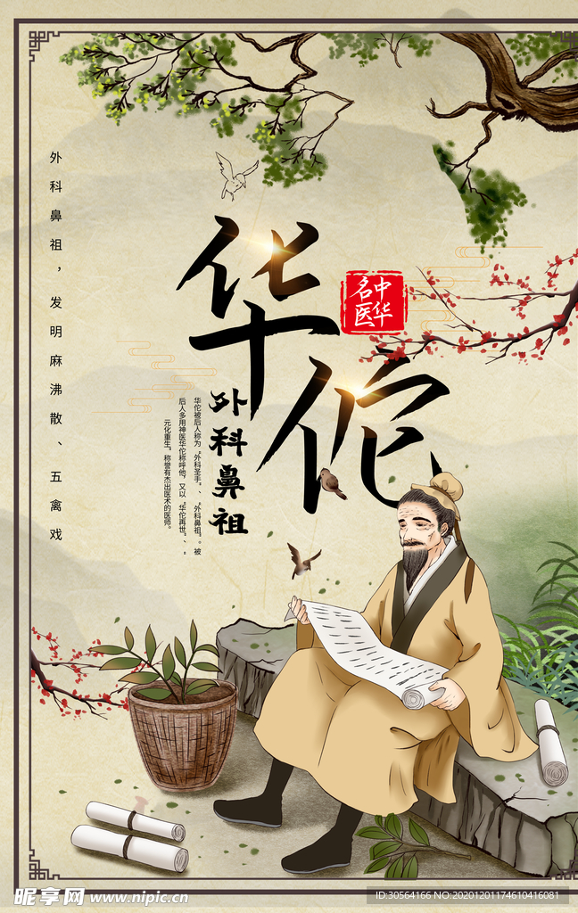名医传统中医华佗复古海报素材