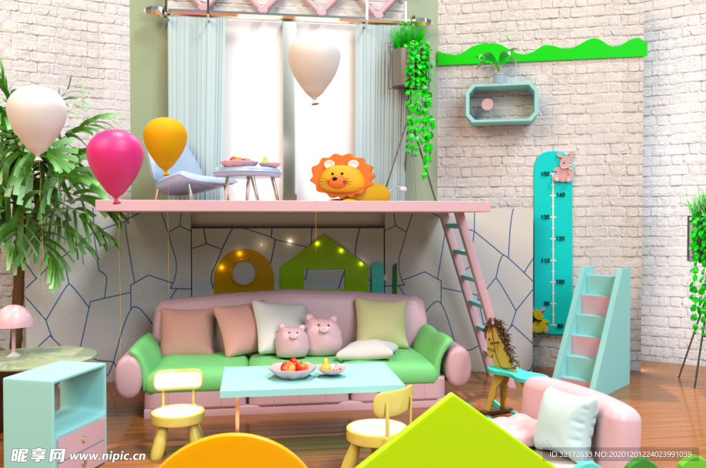 卡通儿童游乐玩耍卡通房间