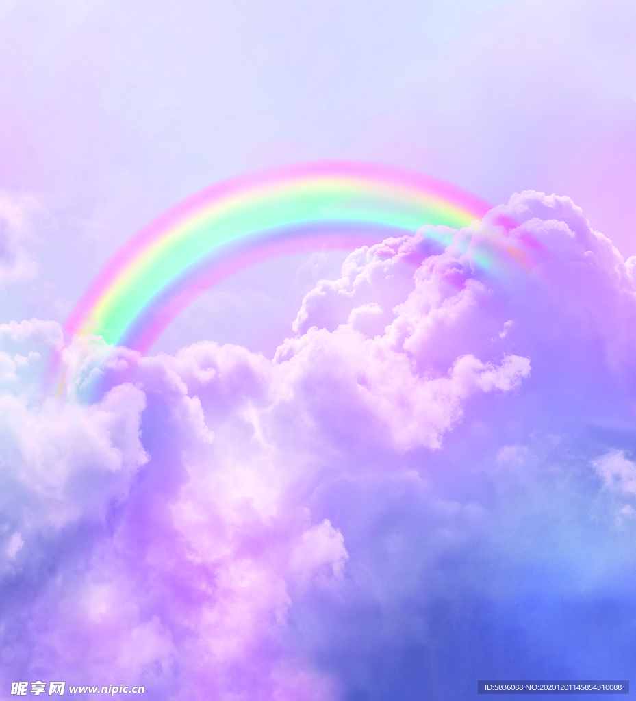 彩虹照射七彩云朵天空意境装饰图