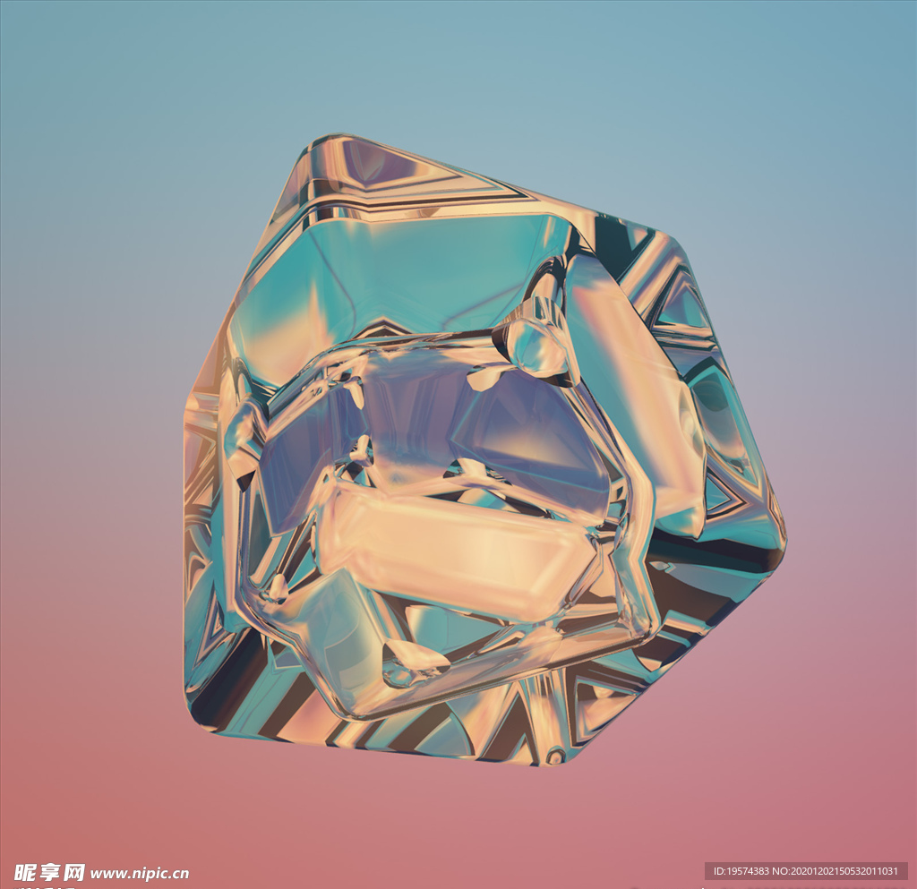 C4D模型 冰块宝石玻璃珠方块