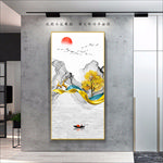 新中式金色飘带山水玄关画