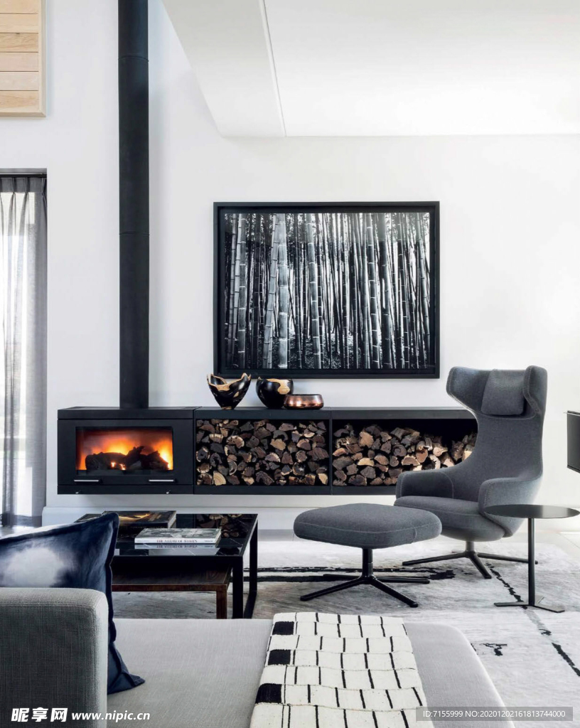 现代壁炉设计的北欧客厅