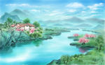 美丽的乡村河道风景