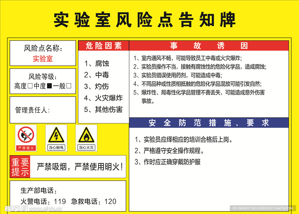 实验室风险点告知牌
